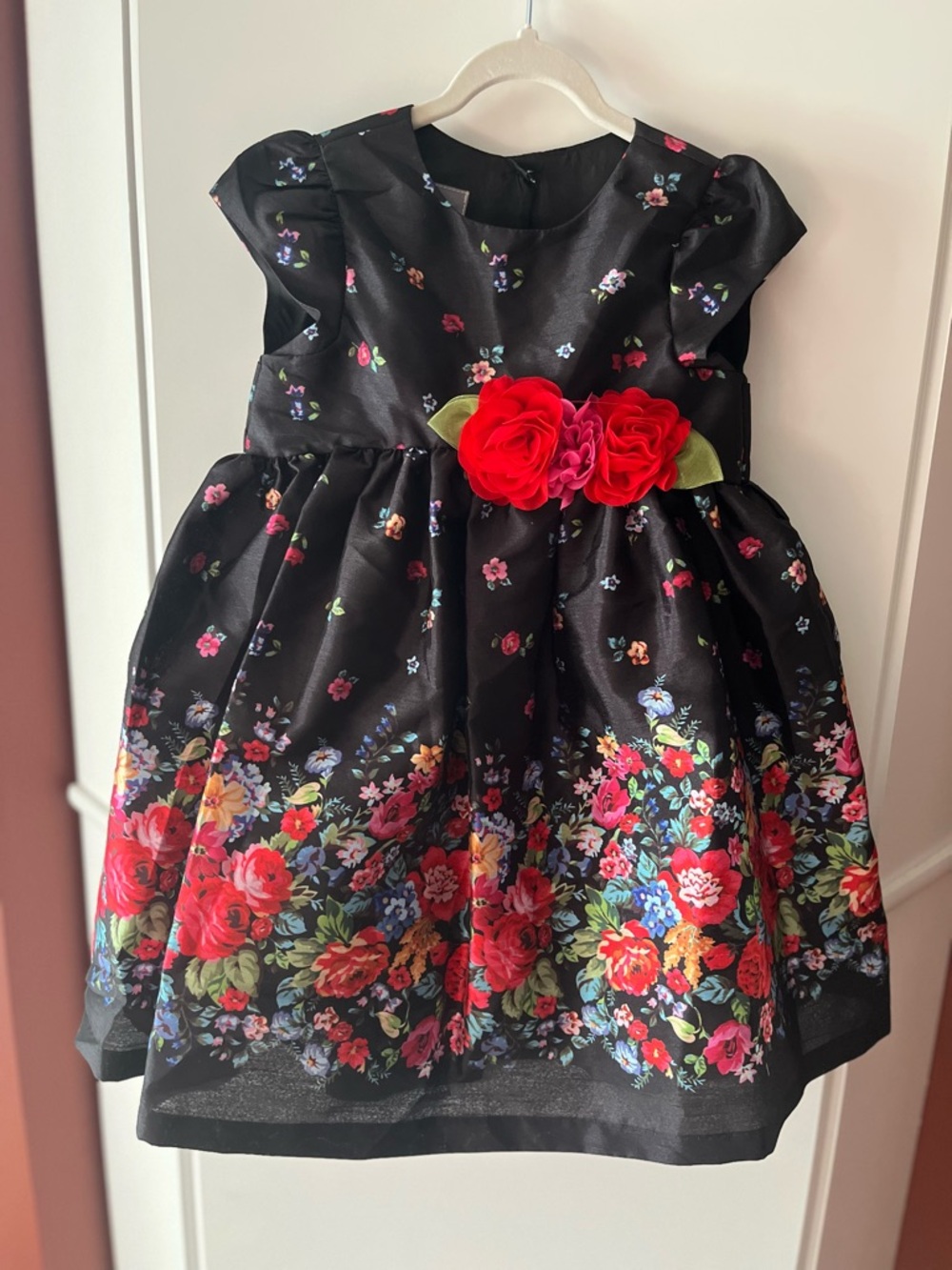 Pippa & Julie Black Dress with Red and Blue Floral Print